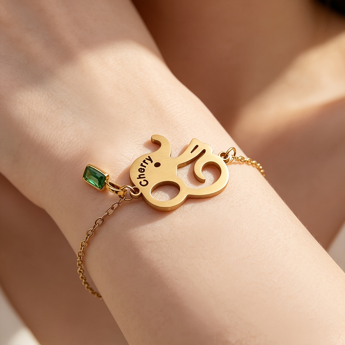 Personalized Name Elephant Bracelet, Stainless Steel